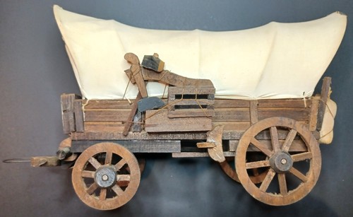 Vtg wooden covered wagon hand - covered,